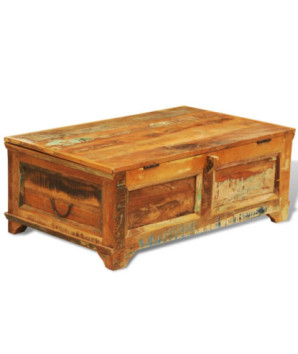 Măsuță de cafea cu spațiu depozitare, vintage, lemn reciclat, cu aspect antichizat - WOODBB547