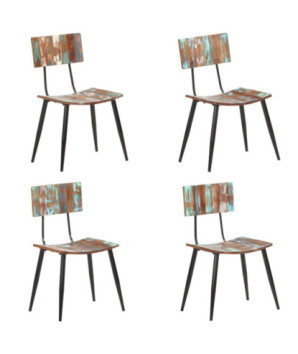Scaune bucătărie multicolor vintage, din lemn masiv reciclat, cu spătar, 4 buc., handmade