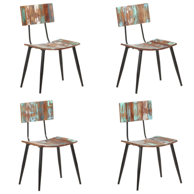 Scaune bucătărie multicolor vintage, din lemn masiv reciclat, cu spătar, 4 buc., handmade Scaune bucătărie multicolor vintage, din lemn masiv reciclat, cu spătar, 4 buc., handmade