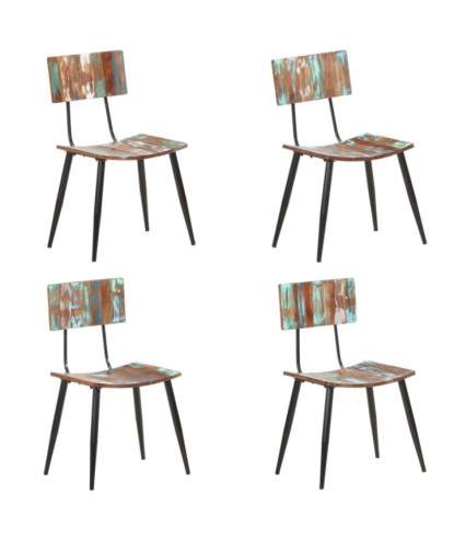 Scaune bucătărie multicolor vintage, din lemn masiv reciclat, cu spătar, 4 buc., handmade