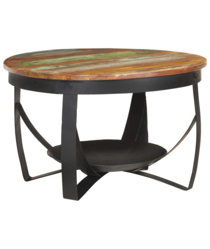 Măsuță cafea aspect industrial, din lemn masiv reciclat, rotundă, Ø68x43 cm, handmade
