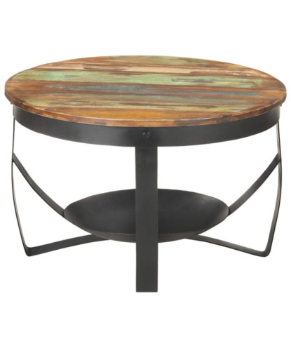Măsuță cafea aspect industrial, din lemn masiv reciclat, rotundă, Ø68x43 cm, handmade