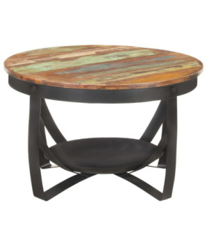 Măsuță cafea aspect industrial, din lemn masiv reciclat, rotundă, Ø68x43 cm, handmade