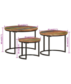 Mese suprapuse, 3 buc., lemn reciclat - WOODBB561