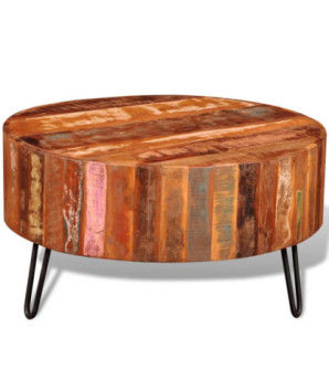 Măsuță cafea vintage, din lemn masiv reciclat, rotundă, 70 x 38 cm, handmade