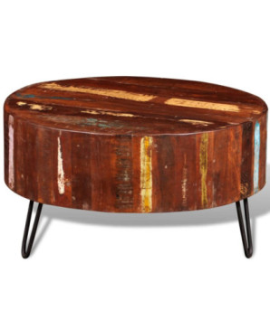 Măsuță cafea vintage, din lemn masiv reciclat, rotundă, 70 x 38 cm, handmade