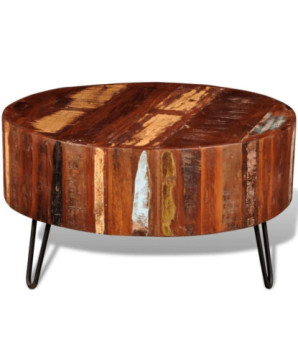 Măsuță cafea vintage, din lemn masiv reciclat, rotundă, 70 x 38 cm, handmade
