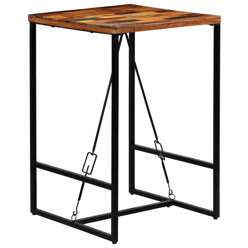 Masă bar cu aspect industrial, din lemn masiv reciclat, pătrată, 70 x 70 x 106 cm