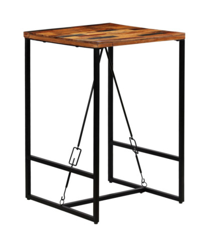 Masă bar cu aspect industrial, din lemn masiv reciclat, pătrată, 70 x 70 x 106 cm