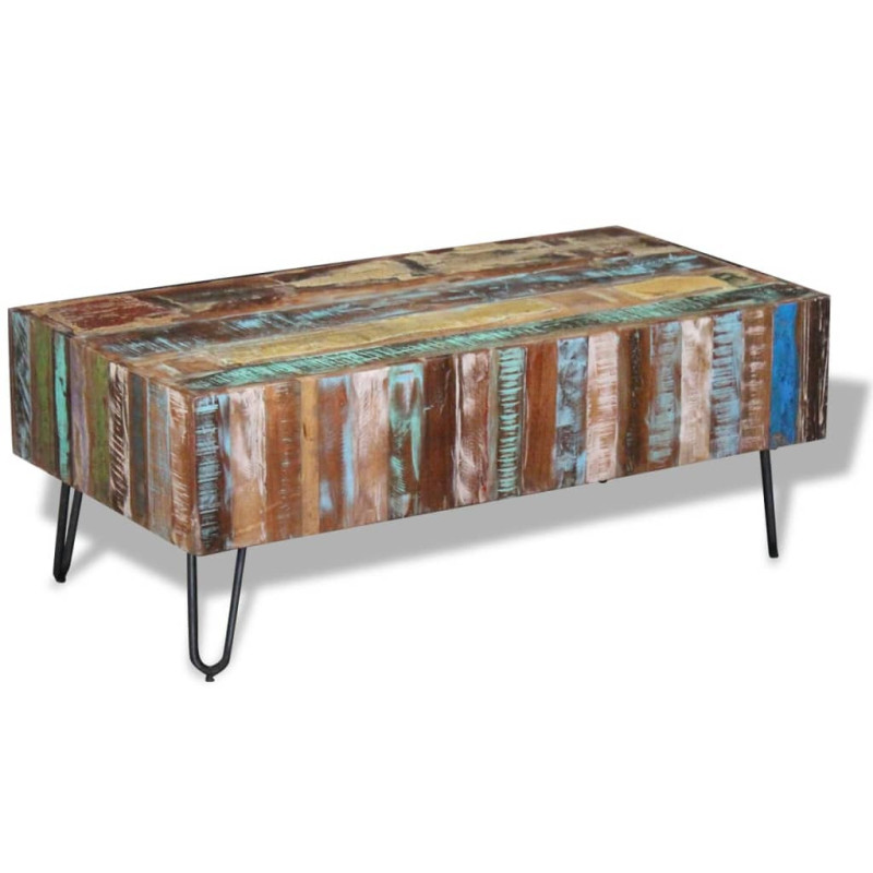Măsuță de cafea, 100 x 50 x 38 cm, lemn reciclat, cu aspect antichizat - WOODBB569 Măsuță de cafea, 100 x 50 x 38 cm, lemn reciclat, cu aspect antichizat - WOODBB569