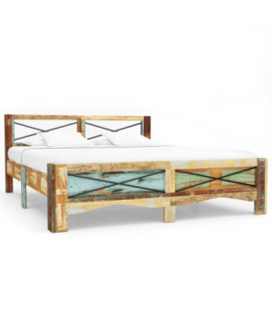 Cadru de pat, 140 x 200 cm, lemn reciclat, cu aspect antichizat - WOODBB579
