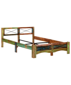Cadru de pat, 140 x 200 cm, lemn reciclat, cu aspect antichizat - WOODBB579