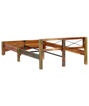 Cadru de pat, 140 x 200 cm, lemn reciclat, cu aspect antichizat - WOODBB579