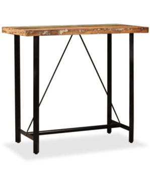 Masă bar cu 4 scaune fără spătar, aspect industrial, din lemn masiv reciclat, dreptunghiulară, 120 x 60 x 107 cm, handmade