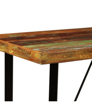 Masă bar cu 4 scaune fără spătar, aspect industrial, din lemn masiv reciclat, dreptunghiulară, 120 x 60 x 107 cm, handmade