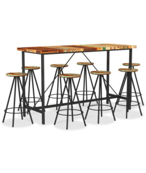 Set mobilier de bar, 9 piese, lemn reciclat, cu aspect industrial - WOODBB585