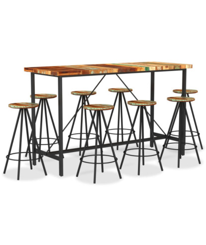 Set mobilier de bar, 9 piese, lemn reciclat, cu aspect industrial - WOODBB585