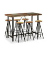 Masă bar cu 6 scaune fără spătar, aspect industrial, din lemn masiv reciclat, dreptunghiulară, 150 x 70 x 107 cm, handmade Masă bar cu 6 scaune fără spătar, aspect industrial, din lemn masiv reciclat, dreptunghiulară, 150 x 70 x 107 cm, handmade