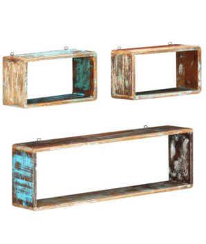 Set rafturi de perete cub, 3 piese, lemn reciclat - WOODBB592