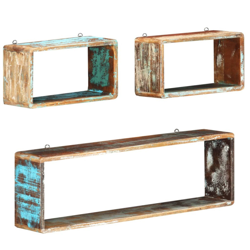 Set rafturi de perete cub, 3 piese, lemn reciclat - WOODBB592