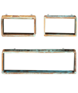 Set rafturi de perete cub, 3 piese, lemn reciclat - WOODBB592