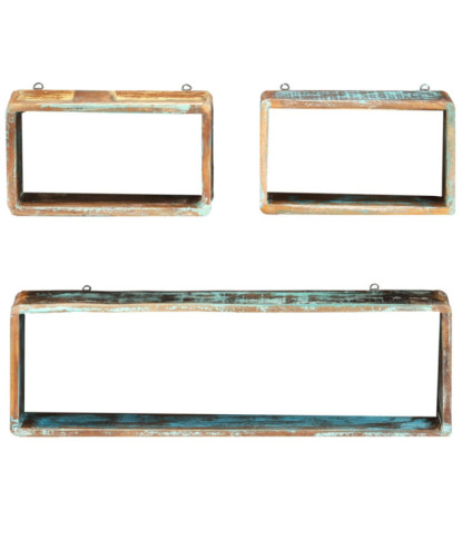 Set rafturi de perete cub, 3 piese, lemn reciclat - WOODBB592