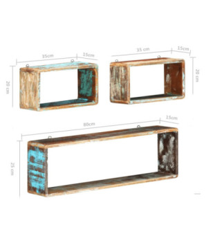 Set rafturi de perete cub, 3 piese, lemn reciclat - WOODBB592