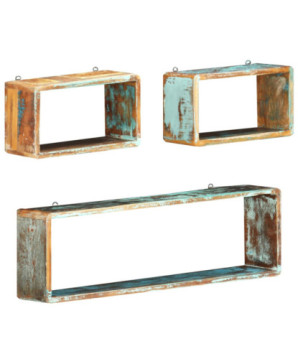 Set rafturi de perete cub, 3 piese, lemn reciclat - WOODBB592