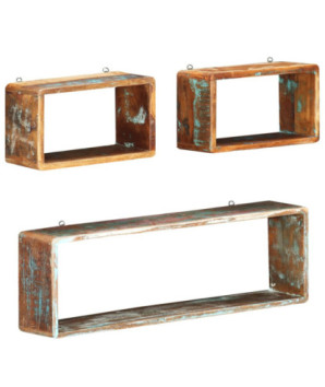 Set rafturi de perete cub, 3 piese, lemn reciclat - WOODBB592