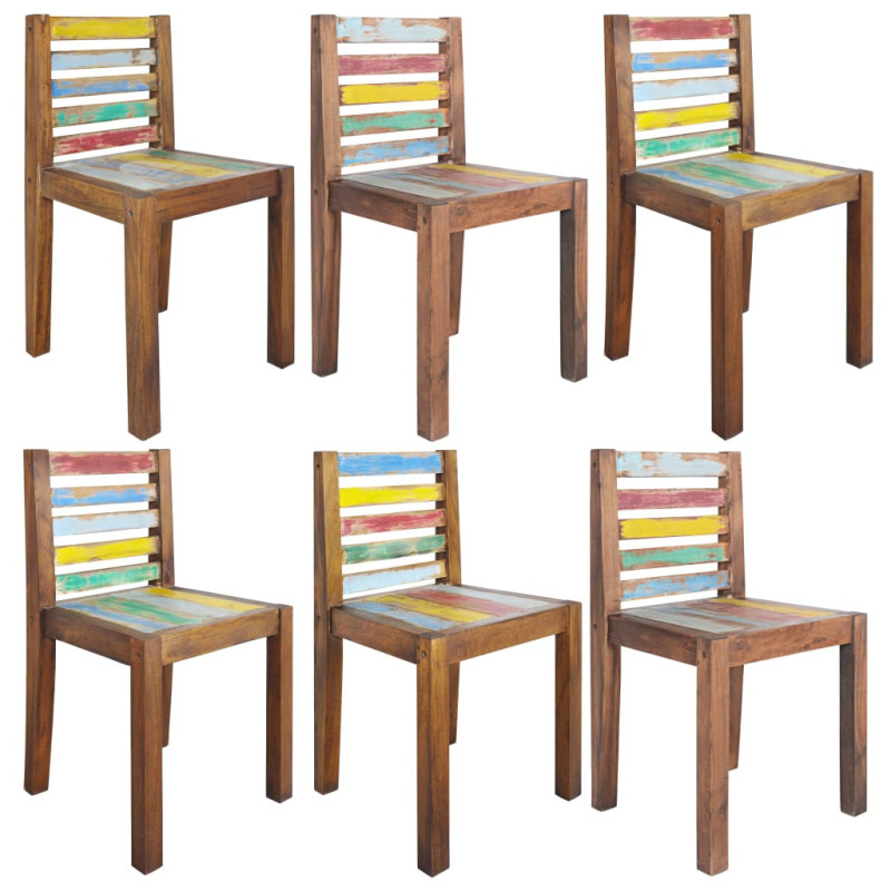 Scaune bucătărie multicolor vintage, din lemn masiv reciclat, cu spătar, 6 buc. Scaune bucătărie multicolor vintage, din lemn masiv reciclat, cu spătar, 6 buc.