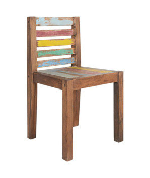 Scaune bucătărie multicolor vintage, din lemn masiv reciclat, cu spătar, 6 buc.