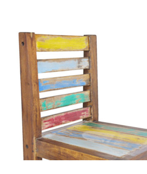 Scaune bucătărie multicolor vintage, din lemn masiv reciclat, cu spătar, 6 buc.