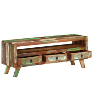Comodă TV cu picioare, multicolor, din lemn masiv reciclat, 110x30x40 cm, handmade
