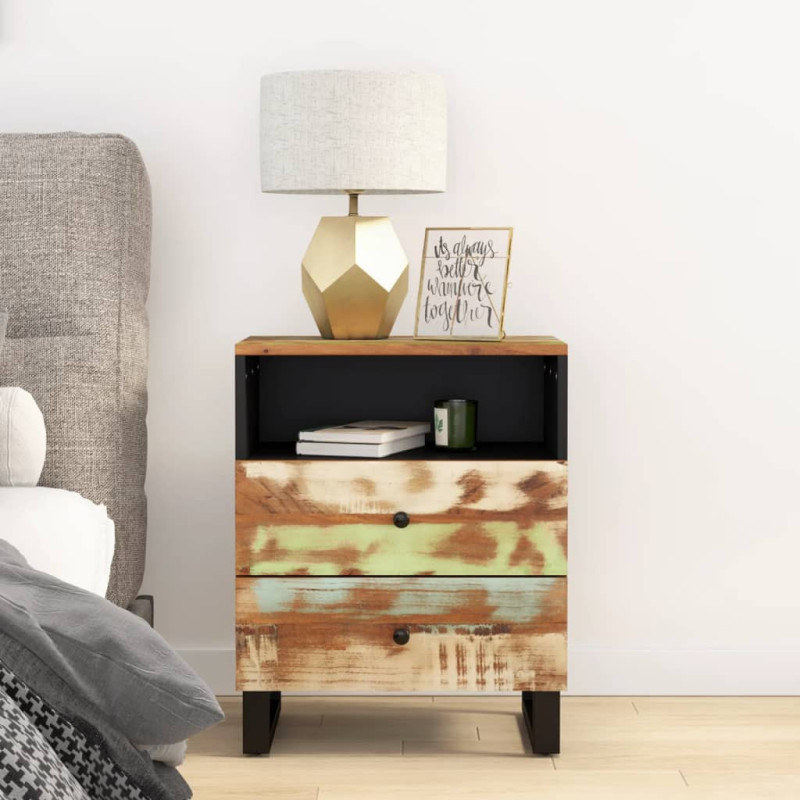 Noptieră, 50x33x62 cm, lemn reciclat și lemn prelucrat, cu aspect industrial - WOODBB627 Noptieră, 50x33x62 cm, lemn reciclat și lemn prelucrat, cu aspect industrial - WOODBB627