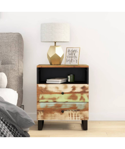 Noptieră, 50x33x62 cm, lemn reciclat și lemn prelucrat, cu aspect industrial - WOODBB627