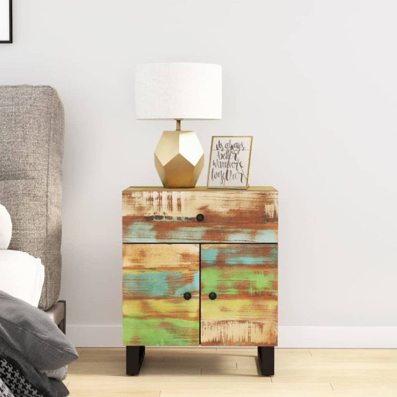 Noptieră, 50x33x60 cm, lemn reciclat și lemn prelucrat, cu aspect industrial - WOODBB628