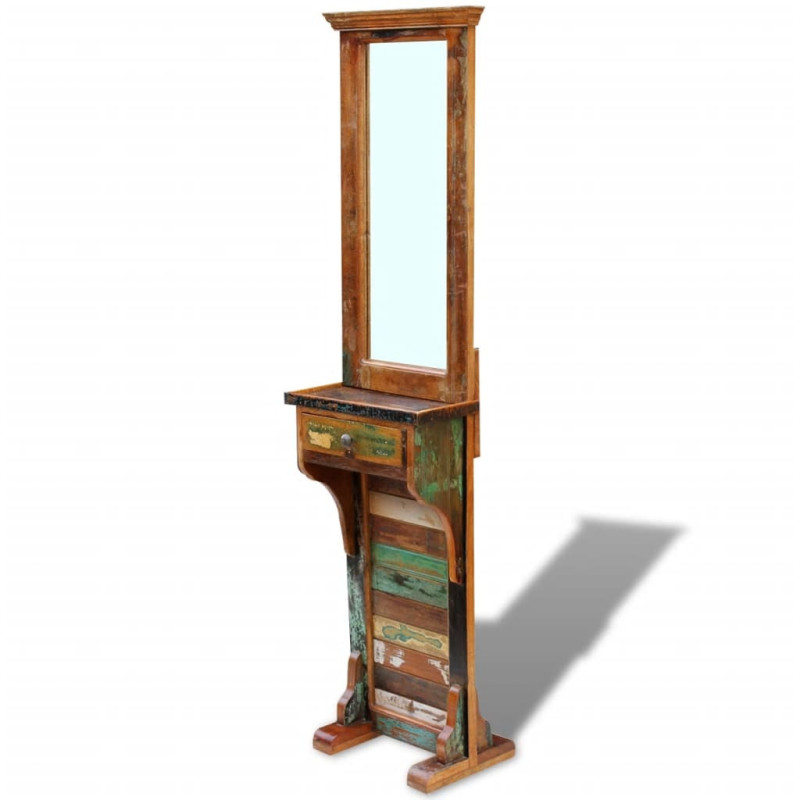 Oglindă pentru hol, 47 x 23 x 180 cm, lemn reciclat solid, cu aspect retro - WOODBB664