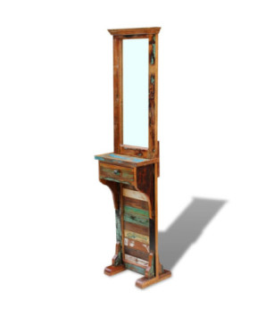 Oglindă pentru hol, 47 x 23 x 180 cm, lemn reciclat solid, cu aspect retro - WOODBB664