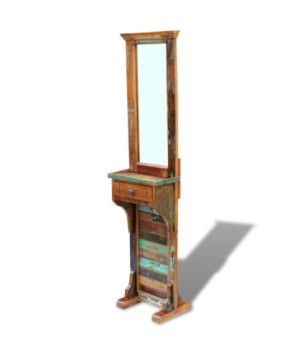 Oglindă pentru hol, 47 x 23 x 180 cm, lemn reciclat solid, cu aspect retro - WOODBB664