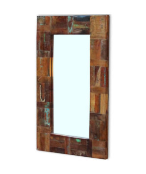 Oglindă, 80x50 cm, lemn reciclat, cu aspect retro - WOODBB671