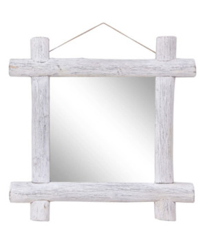 Oglindă cu ramă din bușteni, alb, 70x70 cm, lemn reciclat - WOODBB675