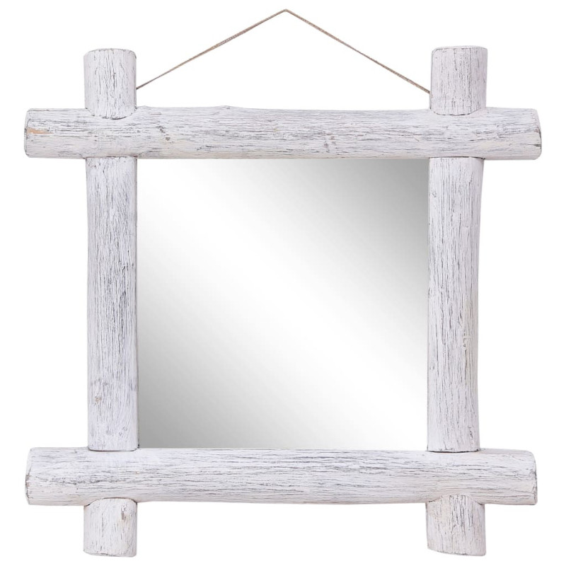 Oglindă cu ramă din bușteni, alb, 70x70 cm, lemn reciclat - WOODBB675 Oglindă cu ramă din bușteni, alb, 70x70 cm, lemn reciclat - WOODBB675