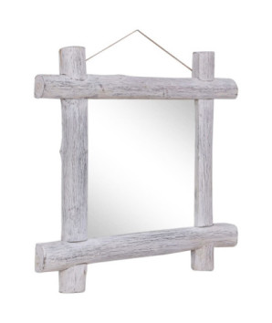 Oglindă cu ramă din bușteni, alb, 70x70 cm, lemn reciclat - WOODBB675