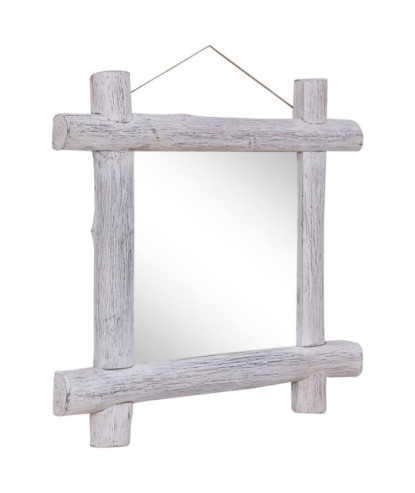 Oglindă cu ramă din bușteni, alb, 70x70 cm, lemn reciclat - WOODBB675
