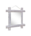 Oglindă cu ramă din bușteni, alb, 70x70 cm, lemn reciclat - WOODBB675 Oglindă cu ramă din bușteni, alb, 70x70 cm, lemn reciclat - WOODBB675