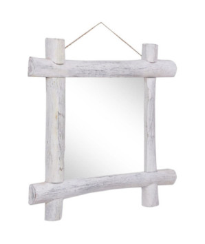 Oglindă cu ramă din bușteni, alb, 70x70 cm, lemn reciclat - WOODBB675