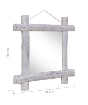Oglindă cu ramă din bușteni, alb, 70x70 cm, lemn reciclat - WOODBB675