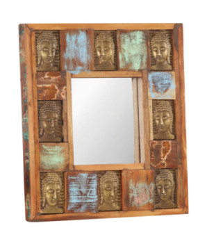 Oglindă placare Buddha, 50 x 50 cm, lemn reciclat - WOODBB678