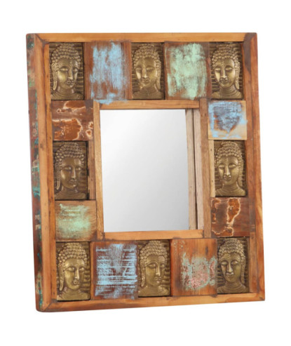 Oglindă placare Buddha, 50 x 50 cm, lemn reciclat - WOODBB678