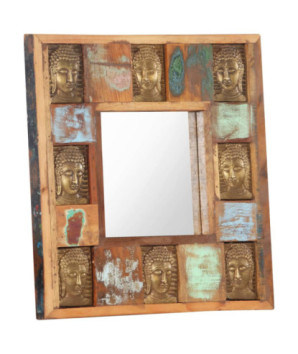 Oglindă placare Buddha, 50 x 50 cm, lemn reciclat - WOODBB678